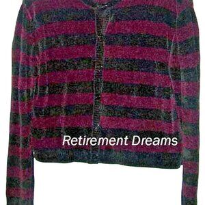 Jones New York Size M Womens Cardigan Sweater Striped Button-Front